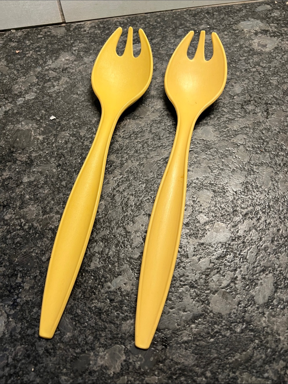 Set of 2 TUPPERWARE Harvest Gold Salad Serving Forks - 12”. Like new.